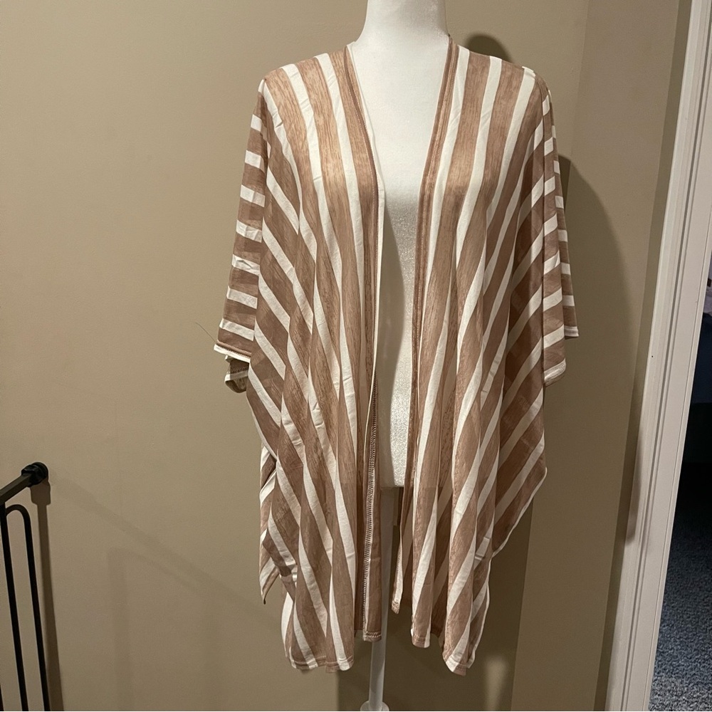 Cream and Beige Striped Kimono-Style Accent Wrap